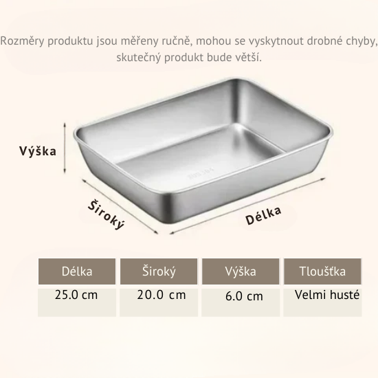 Cutie din oțel inoxidabil 304 cu capac – tavă de servire (25x20x5,5 cm)