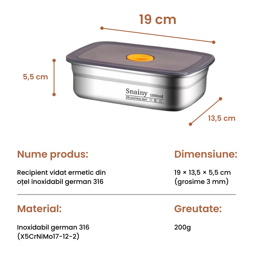 -70% REDUCERE - Recipient vidat ermetic din oțel inoxidabil 316, calitate germană – 1000 ml