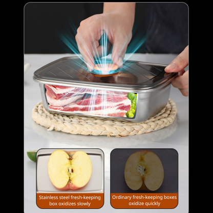 Recipient alimentar vidat antibacterian din oțel inoxidabil, dimensiune mare 1500 ml (19 × 14 × 8 cm)