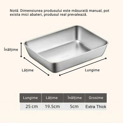 Cutie pentru depozitarea alimentelor SUS304, tavă dreptunghiulară din oțel inoxidabil cu capac din cauciuc, sigură pentru sănătate.(25cm*19.5cm*5cm)