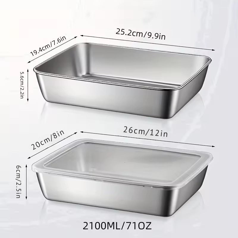 304-es rozsdamentes acél tál légmentes fedéllel (2.1 L – 26 × 20 × 6 cm) | 70% KEDVEZMÉNY!