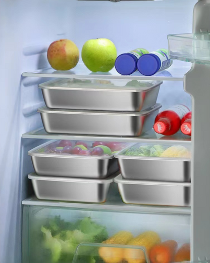 Cutie pentru depozitarea alimentelor SUS304, tavă dreptunghiulară din oțel inoxidabil cu capac din cauciuc, sigură pentru sănătate.(25cm*19.5cm*5cm)