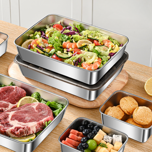 Cutie pentru depozitarea alimentelor SUS304, tavă dreptunghiulară din oțel inoxidabil cu capac din cauciuc, sigură pentru sănătate.(25cm*19.5cm*5cm)