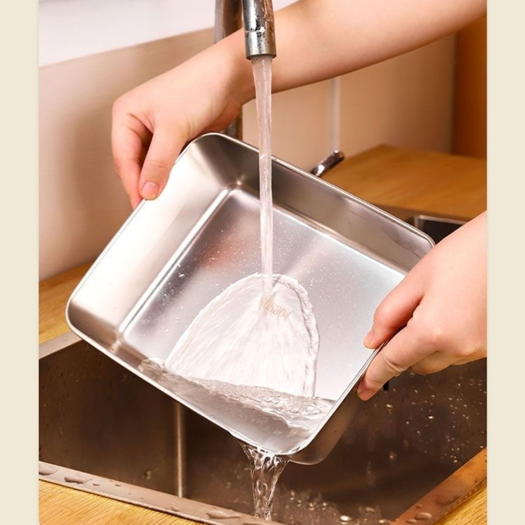 Cutie pentru depozitarea alimentelor SUS304, tavă dreptunghiulară din oțel inoxidabil cu capac din cauciuc, sigură pentru sănătate.(25cm*19.5cm*5cm)