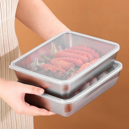 Cutie pentru depozitarea alimentelor SUS304, tavă dreptunghiulară din oțel inoxidabil cu capac din cauciuc, sigură pentru sănătate.(25cm*19.5cm*5cm)