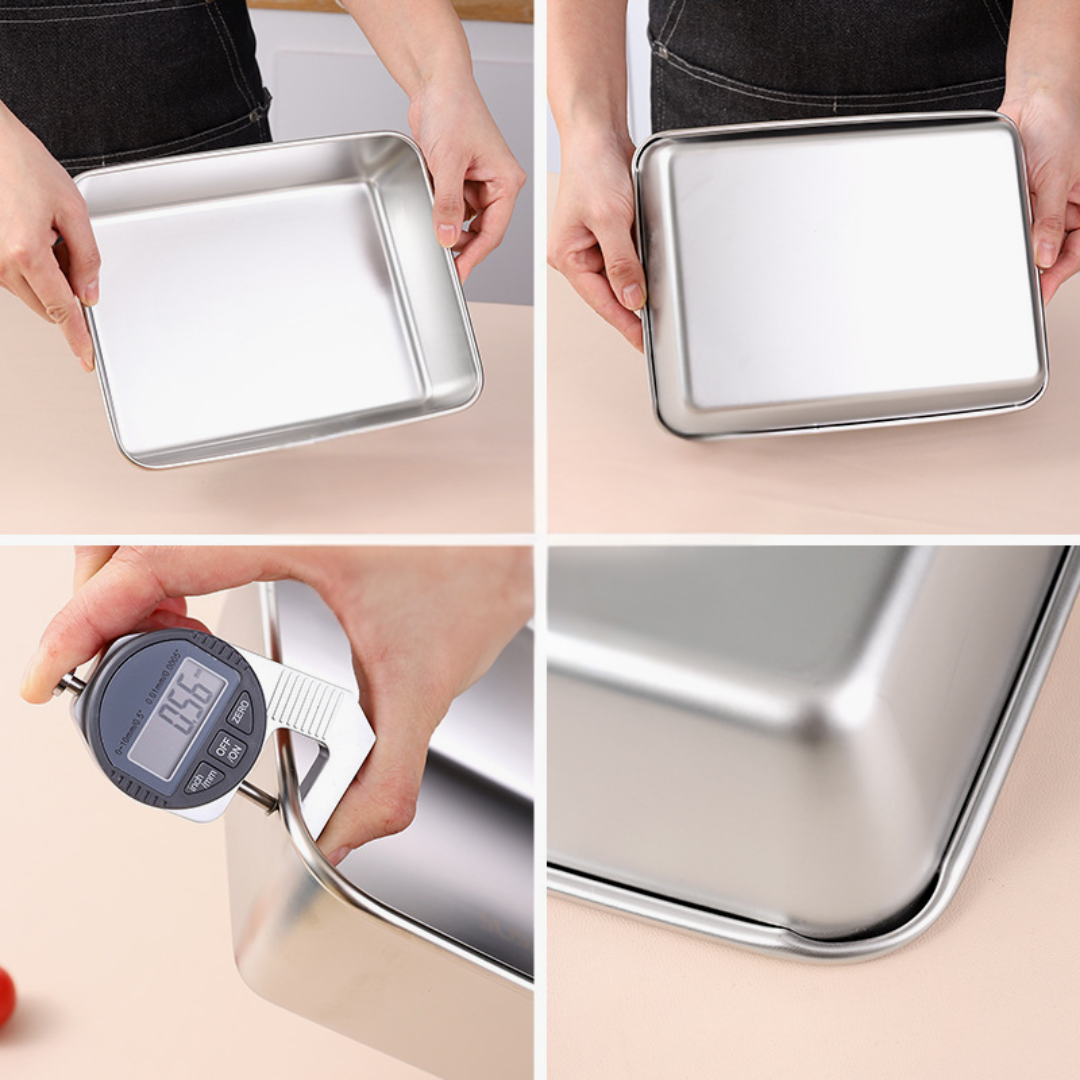 Cutie pentru depozitarea alimentelor SUS304, tavă dreptunghiulară din oțel inoxidabil cu capac din cauciuc, sigură pentru sănătate.(25cm*19.5cm*5cm)