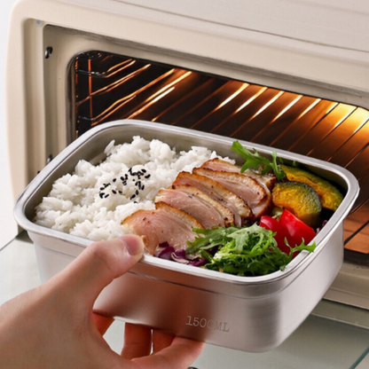Recipient alimentar antibacterian din oțel inoxidabil cu vid, dimensiune mare 1500 ml (19 × 14 × 8 cm)