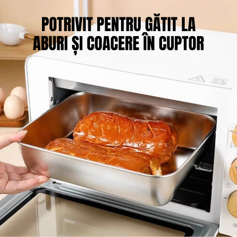 Tavă din oțel inoxidabil 304 – O soluție sigură și practică pentru conservarea alimentelor (25×20×6 cm)