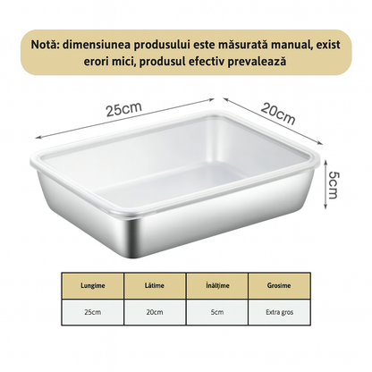 Recipient pentru alimente din oțel inoxidabil 304 – Prospețime prelungită și siguranță maximă (25x20x5 cm)