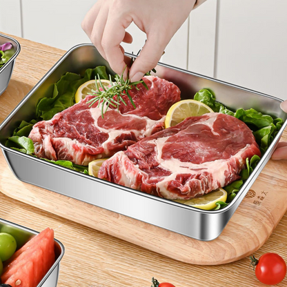 [6 Cutii + 🎁 3 Cutii Gratuite] Tavă alimentară din oțel inoxidabil 304 (25 * 20 * 6 cm)