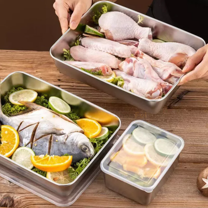 Cutie pentru depozitarea alimentelor SUS304, tavă dreptunghiulară din oțel inoxidabil cu capac din cauciuc, sigură pentru sănătate.(25cm*19.5cm*5cm)