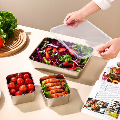 Cutie pentru depozitarea alimentelor SUS304, tavă dreptunghiulară din oțel inoxidabil cu capac din cauciuc, sigură pentru sănătate.(25cm*19.5cm*5cm)