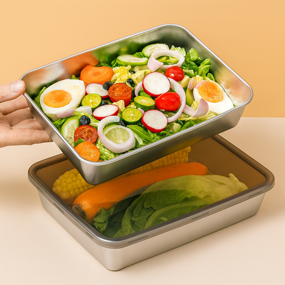 304-es rozsdamentes acél tál légmentes fedéllel (2.1 L – 26 × 20 × 6 cm) | 70% KEDVEZMÉNY!