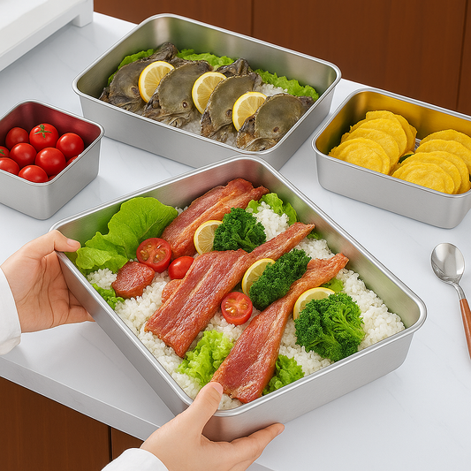 [6 Cutii + 🎁 3 Cutii Gratuite] Tavă alimentară din oțel inoxidabil 304 (25 * 20 * 6 cm)