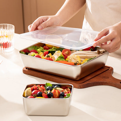 Recipient Alimentar SUS304, Tăvi Dreptunghiulare Din Oțel Inoxidabil Cu Capac Din Cauciuc (25×20×5 cm)