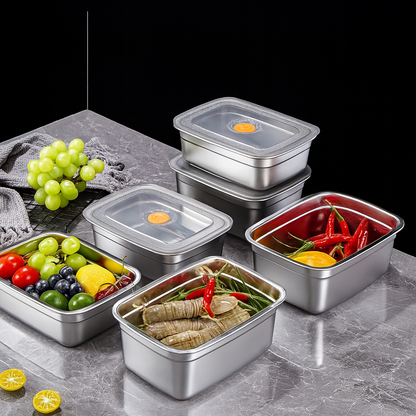 Recipient alimentar vidat antibacterian din oțel inoxidabil, dimensiune mare 1500 ml (19 × 14 × 8 cm)