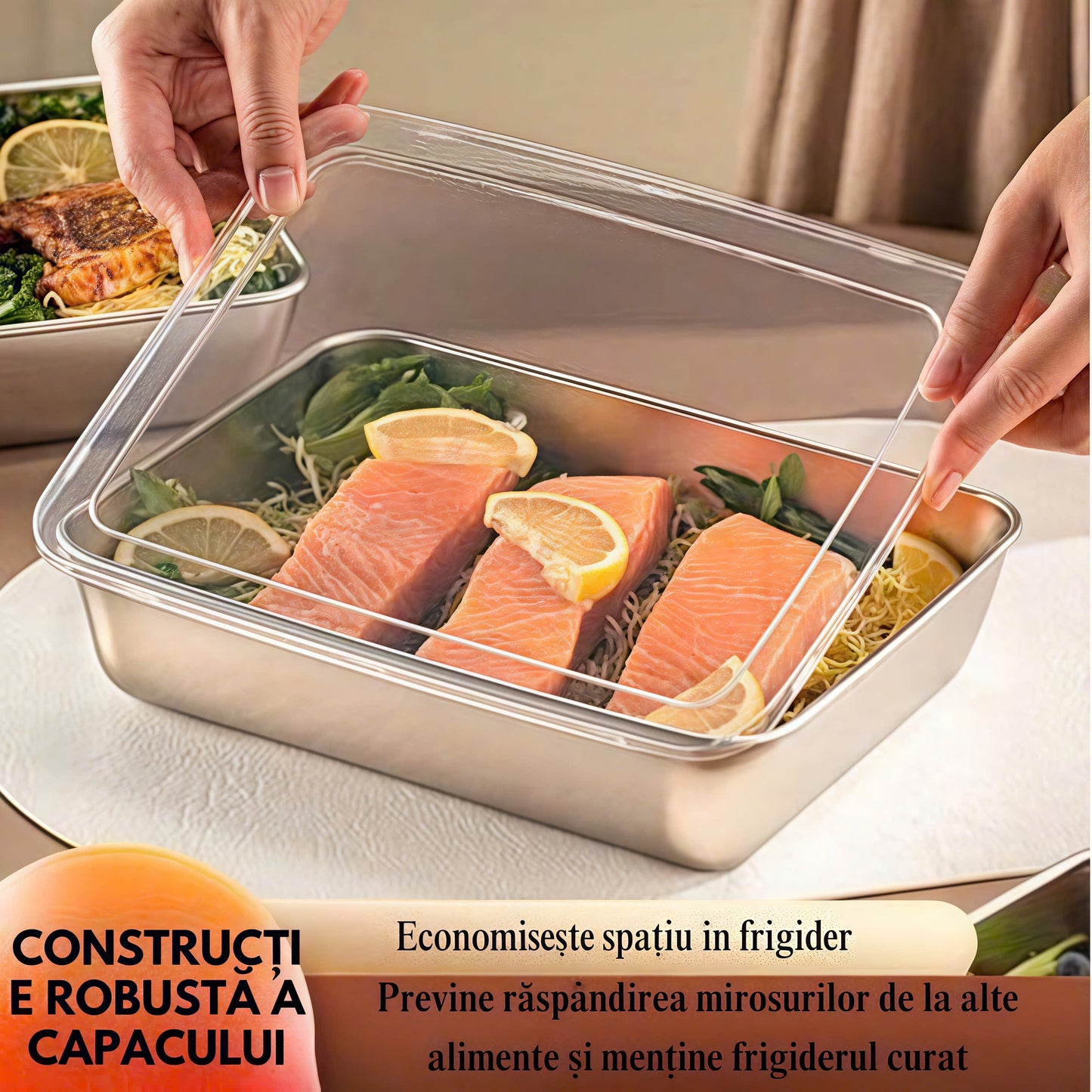 Tavă din oțel inoxidabil 304 – O soluție sigură și practică pentru conservarea alimentelor (25×20×6 cm)