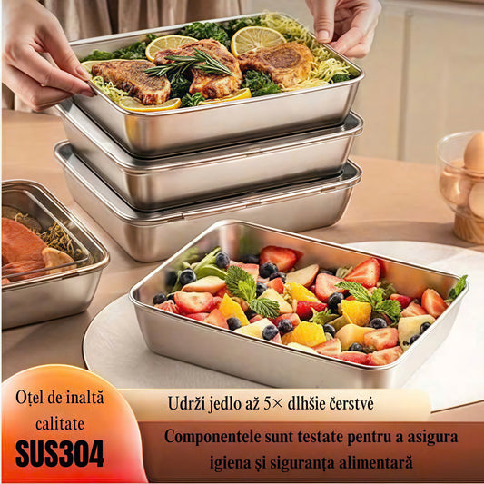Tavă din oțel inoxidabil 304 – O soluție sigură și practică pentru conservarea alimentelor (25×20×6 cm)